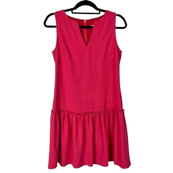 TRINA TURK YARROW SLEEVELESS DROP WAIST NOTCH NECK RUFFLE HEM DRESS - Picture 2 of 11